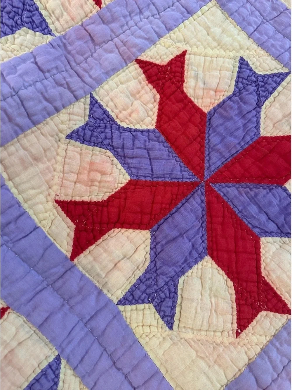 Antique Patchwork Red & Purple Star Quilt c 1900